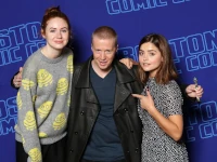 Karen Gillan (Amy Pond), Andy (as the 9th Doctor), and Jenna Coleman (Clara Oswald) at the Boston Comic Con
